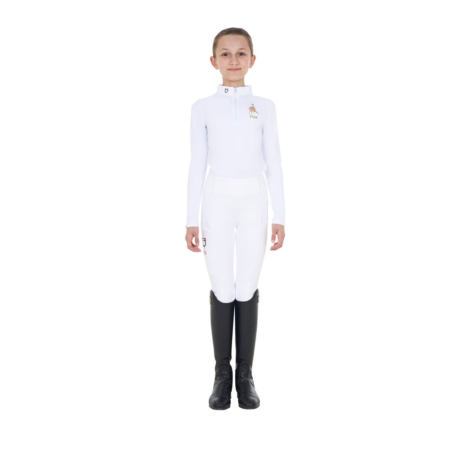 Girls' long-sleeved competition polo shirt Equestro X FISE