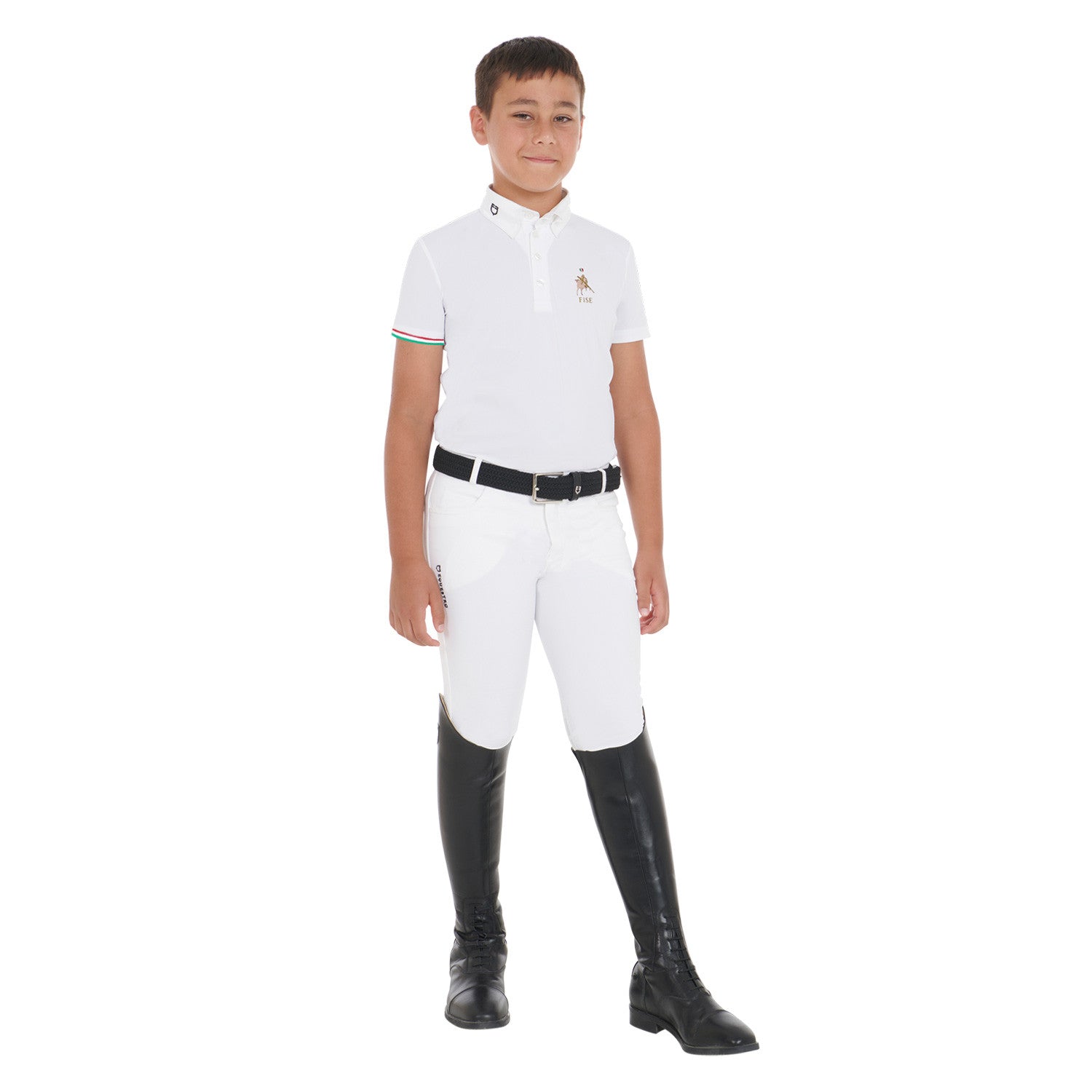 Boys' four-button competition polo shirt Equestro X FISE