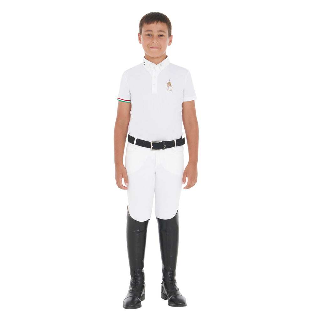 Boys' four-button competition polo shirt Equestro X FISE