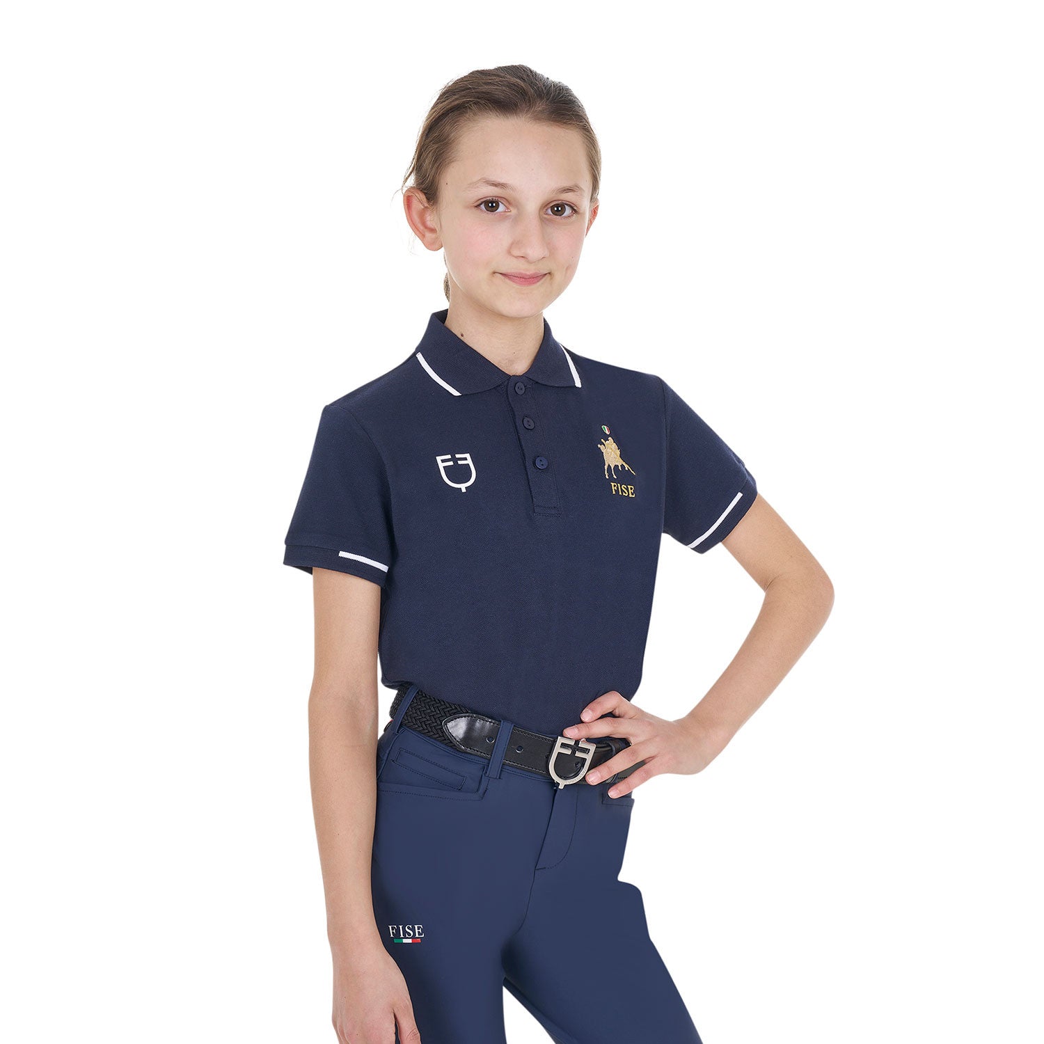 Kids' unisex polo shirt in technical fabric Equestro X FISE