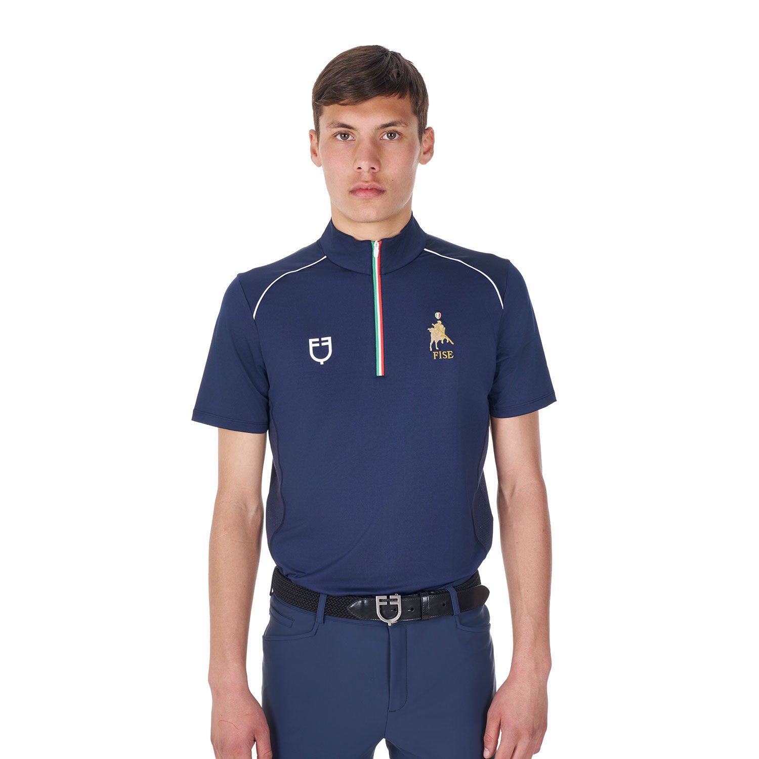 Equestro Men's training polo shirt with Italian flag zip Equestro X FISE