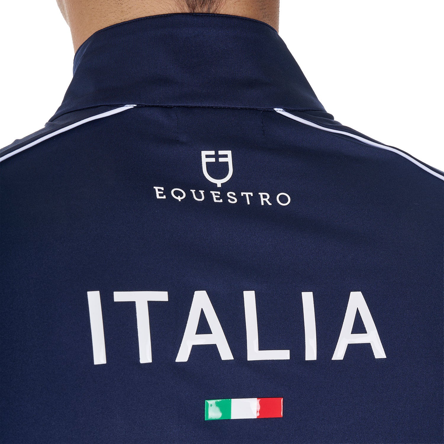 Men's training polo shirt with Italian flag zip Equestro X FISE