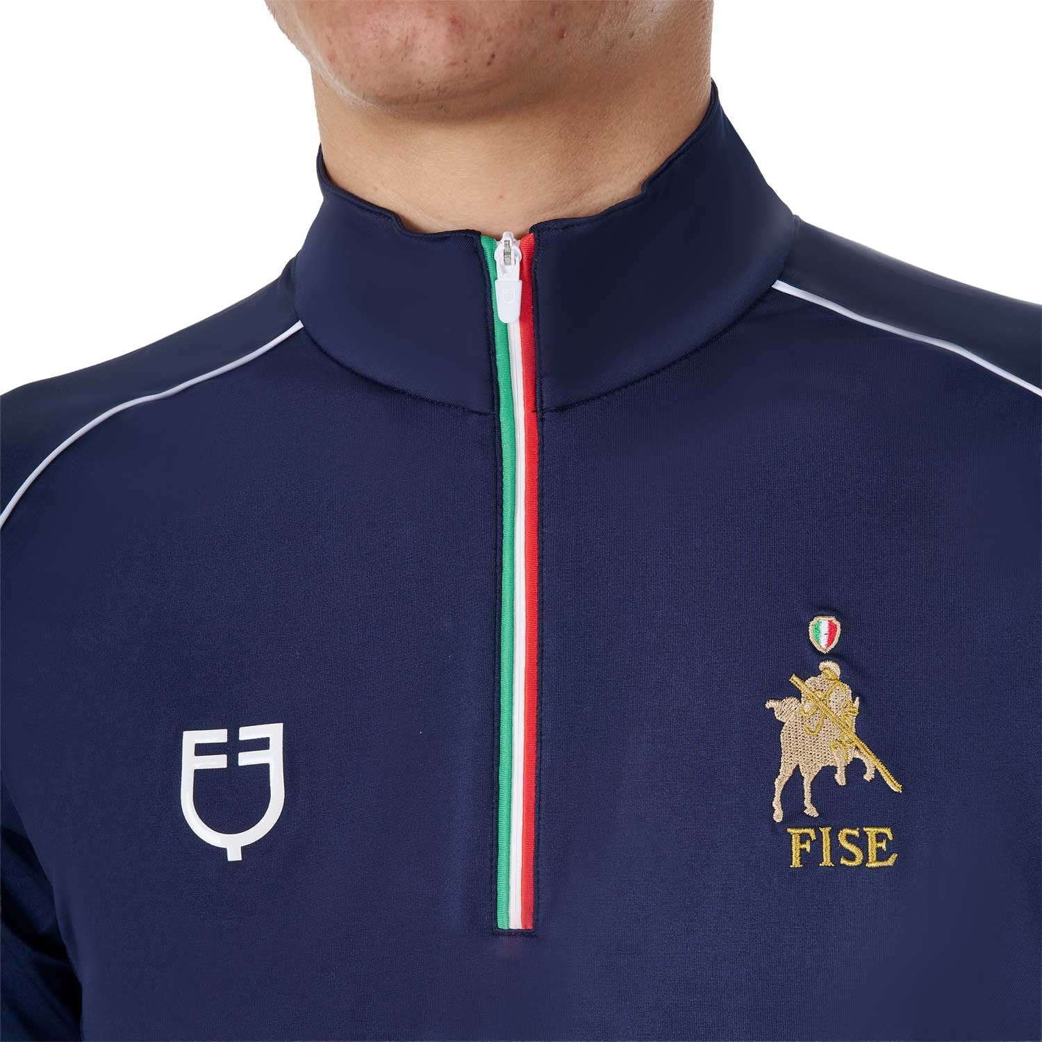 Men's training polo shirt with Italian flag zip Equestro X FISE