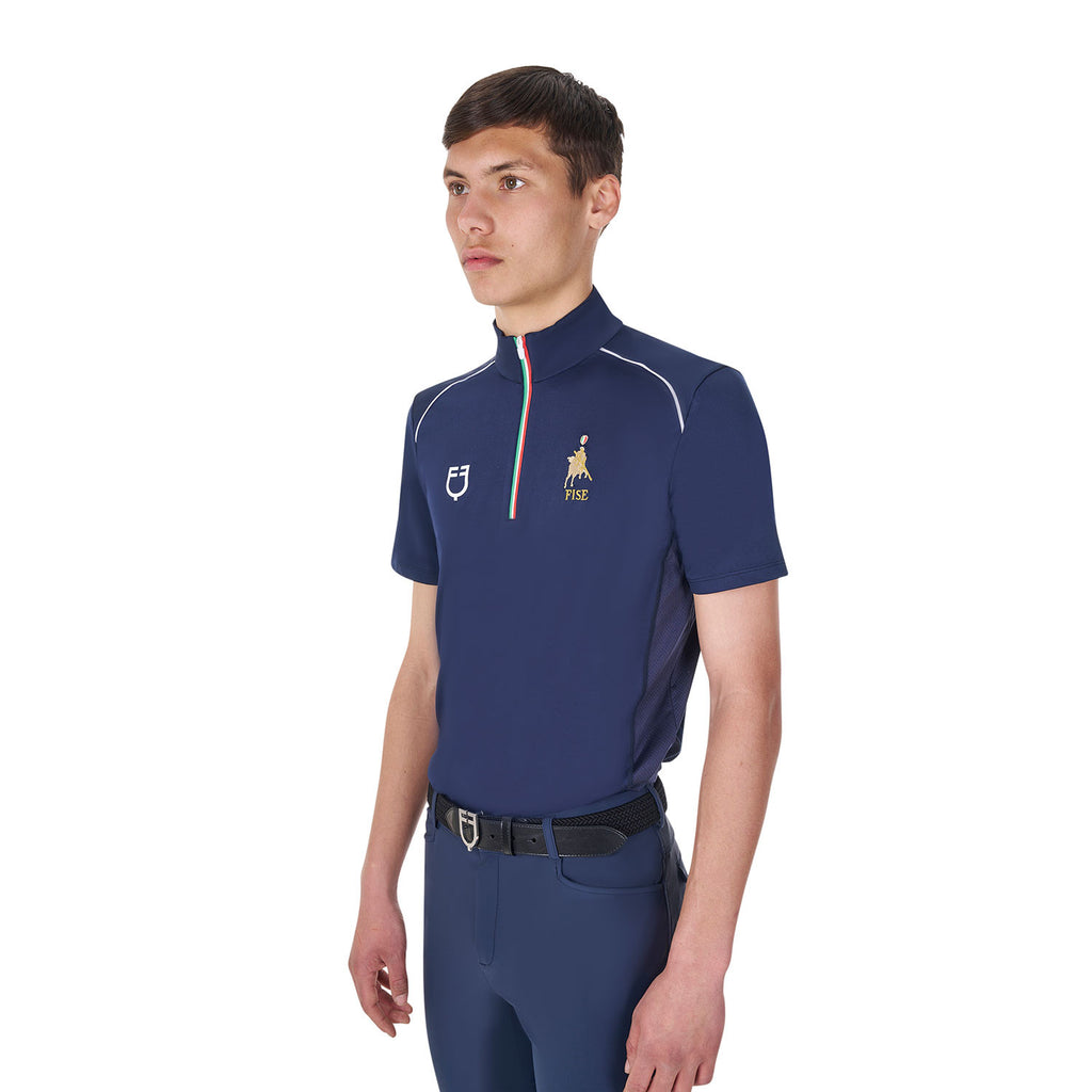Men's training polo shirt with Italian flag zip Equestro X FISE