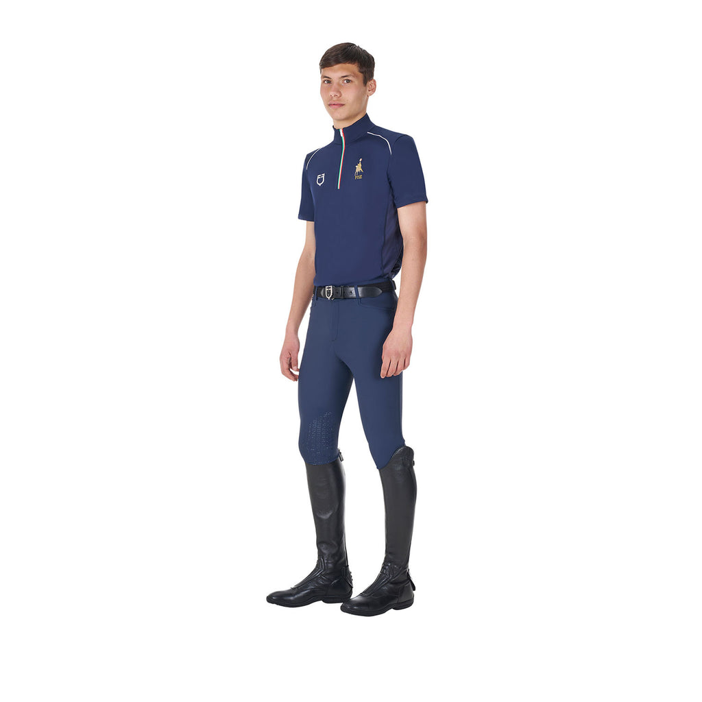 Men's training polo shirt with Italian flag zip Equestro X FISE