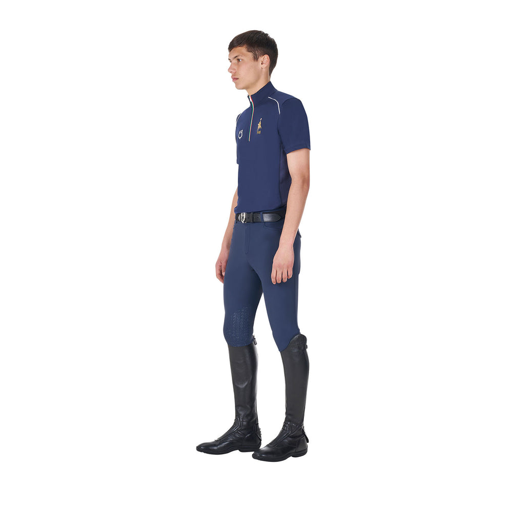 Men's training polo shirt with Italian flag zip Equestro X FISE