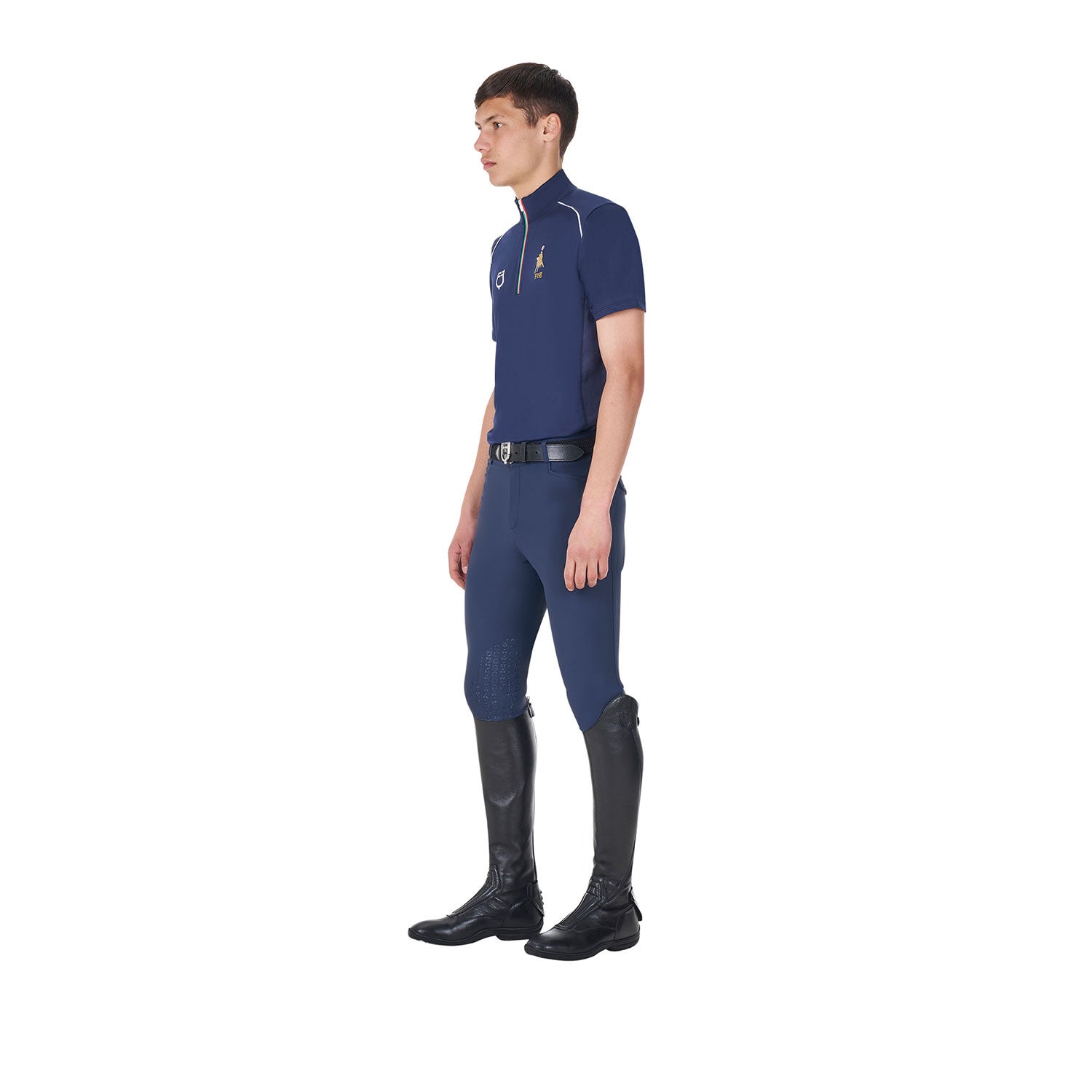 Men's training polo shirt with Italian flag zip Equestro X FISE