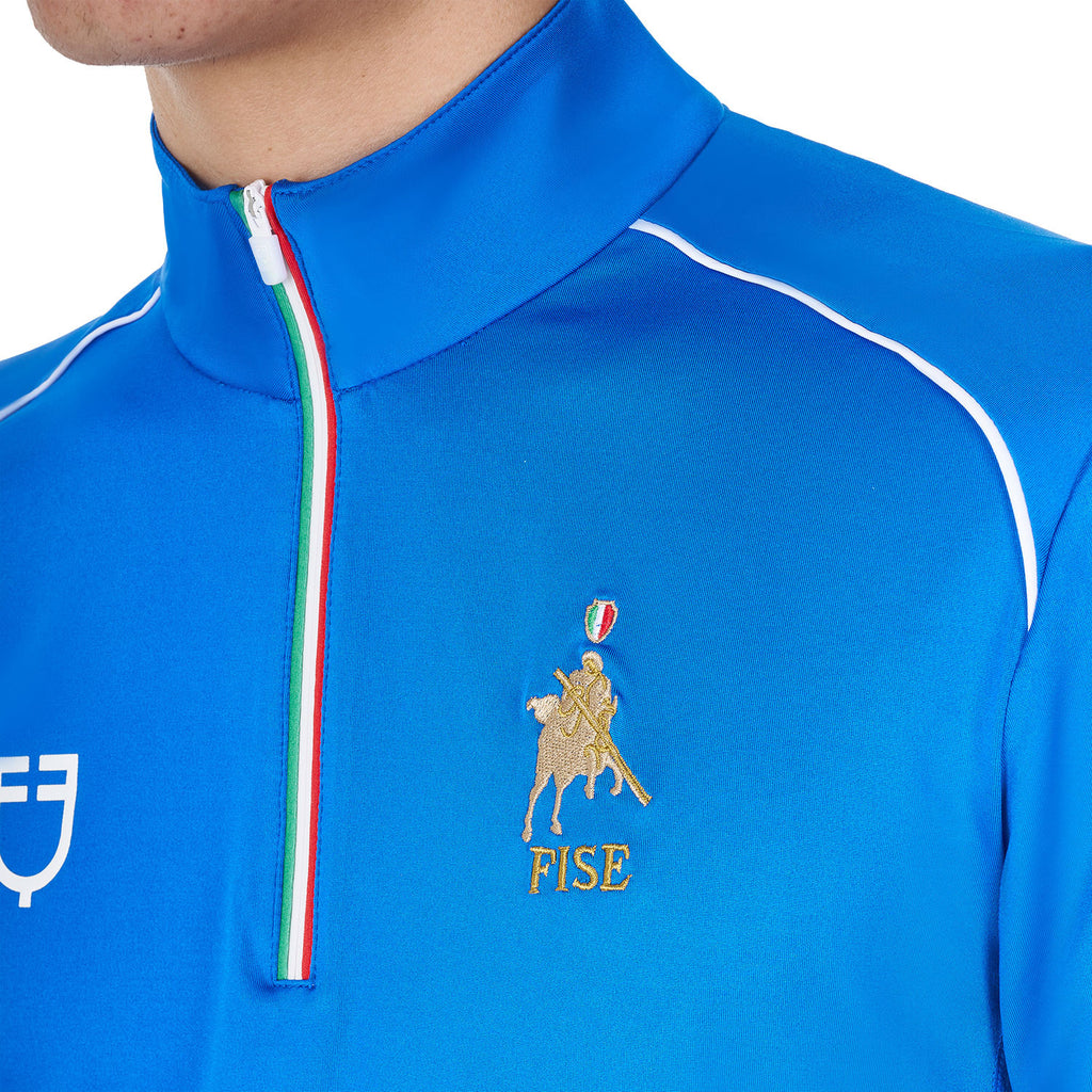 Men's training polo shirt with Italian flag zip Equestro X FISE
