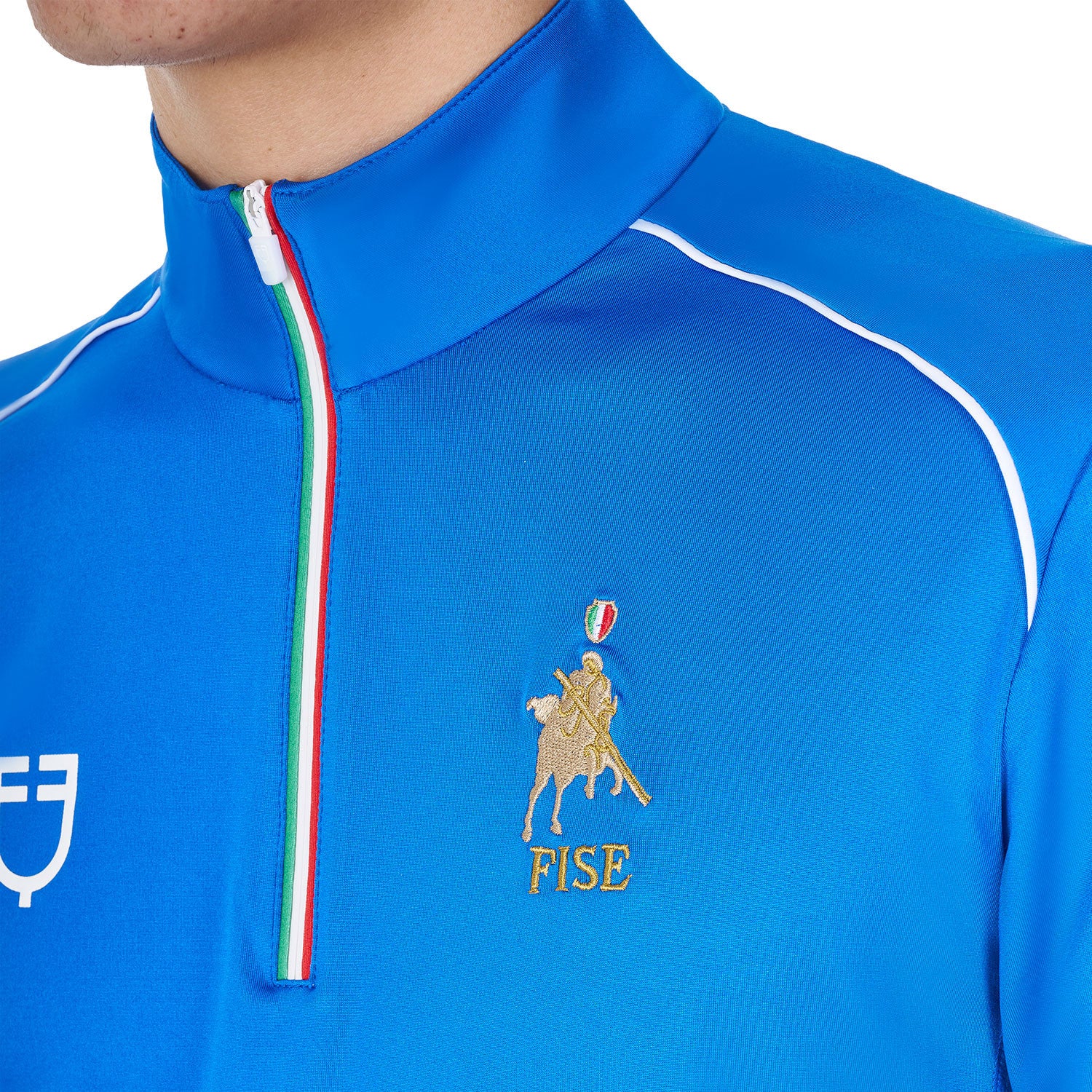 Men's training polo shirt with Italian flag zip Equestro X FISE
