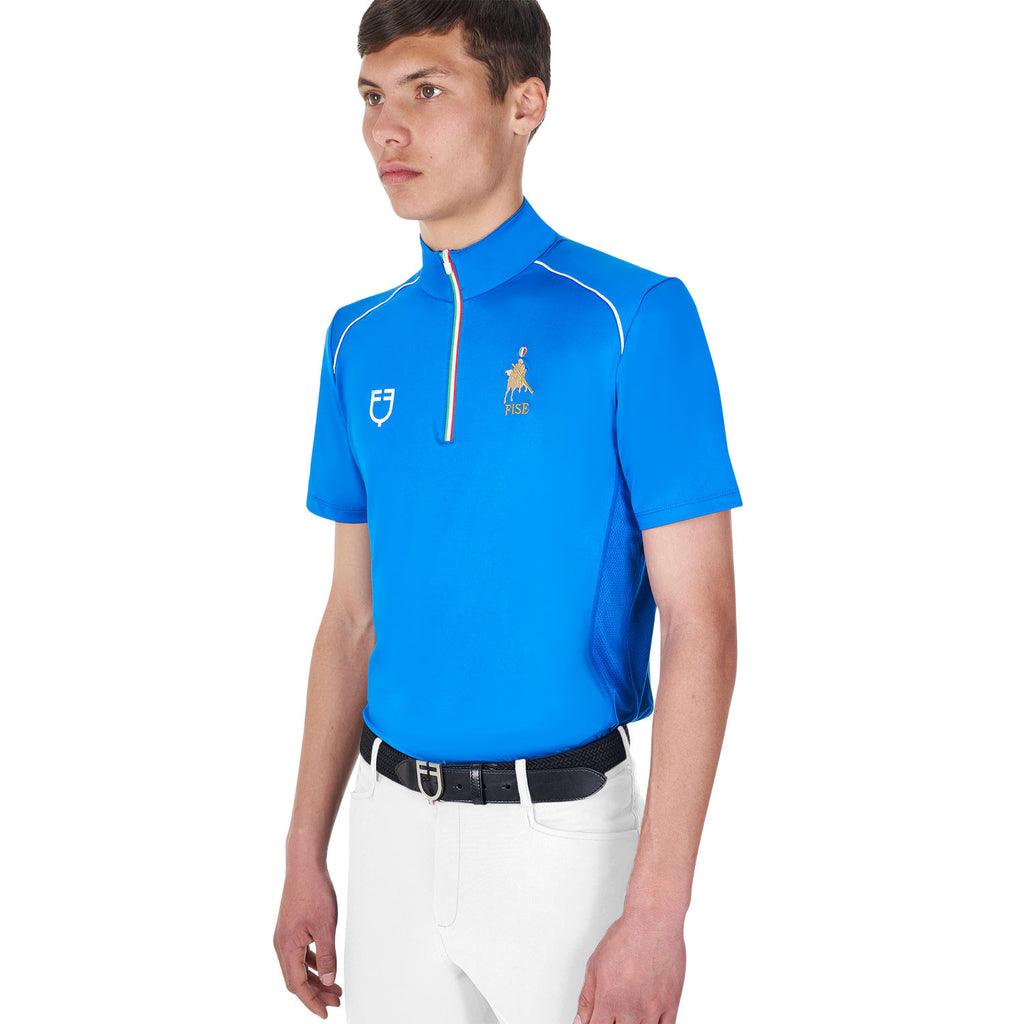 Men's training polo shirt with Italian flag zip Equestro X FISE