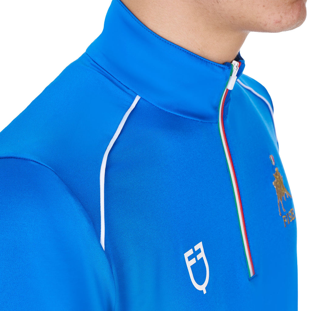 Men's training polo shirt with Italian flag zip Equestro X FISE