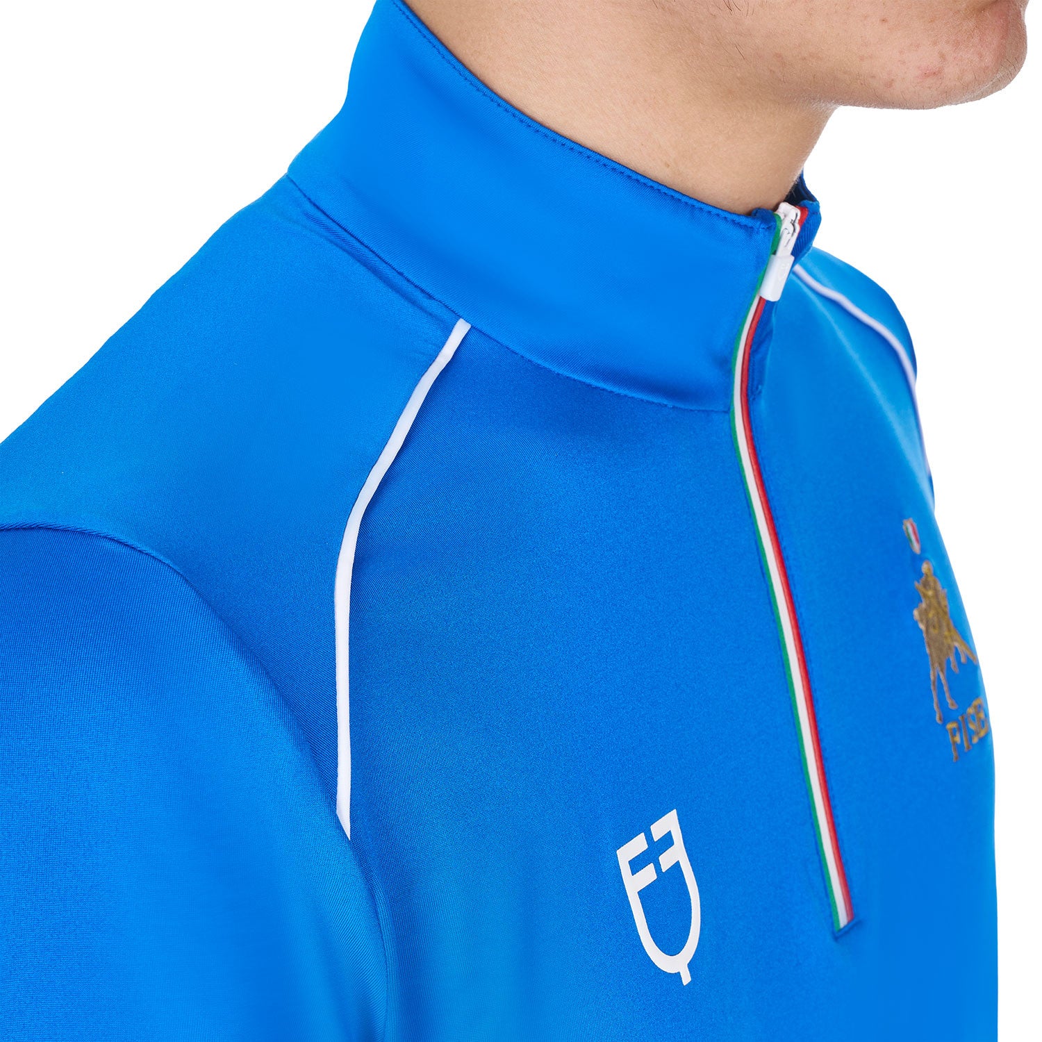 Men's training polo shirt with Italian flag zip Equestro X FISE