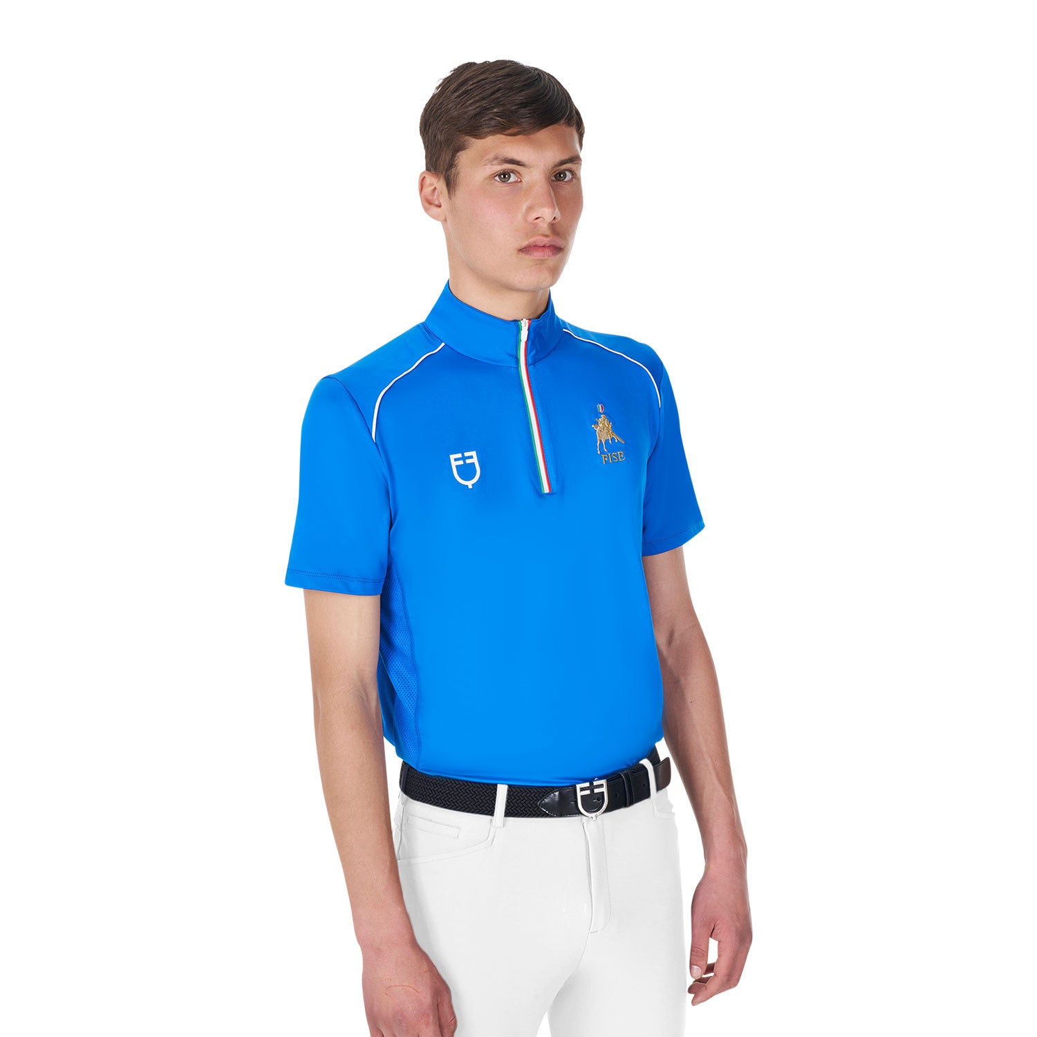 Men's training polo shirt with Italian flag zip Equestro X FISE