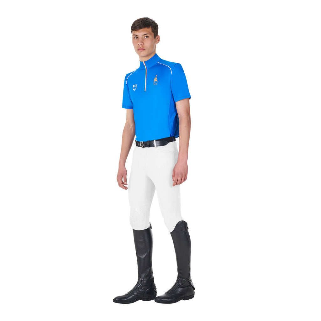 Men's training polo shirt with Italian flag zip Equestro X FISE