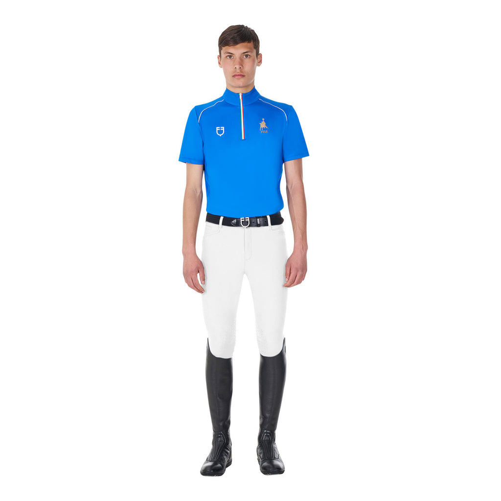 Men's training polo shirt with Italian flag zip Equestro X FISE