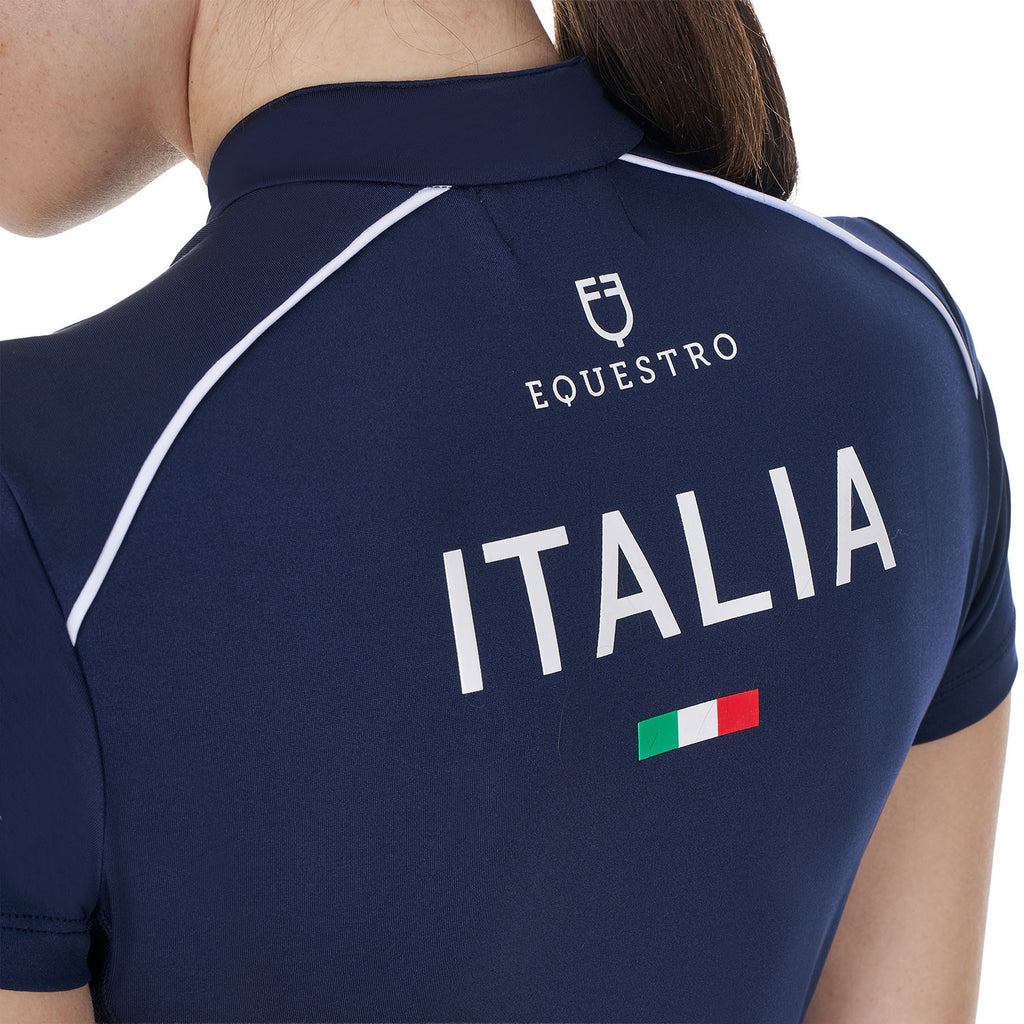 Women's training polo shirt with Italian flag zip Equestro X FISE