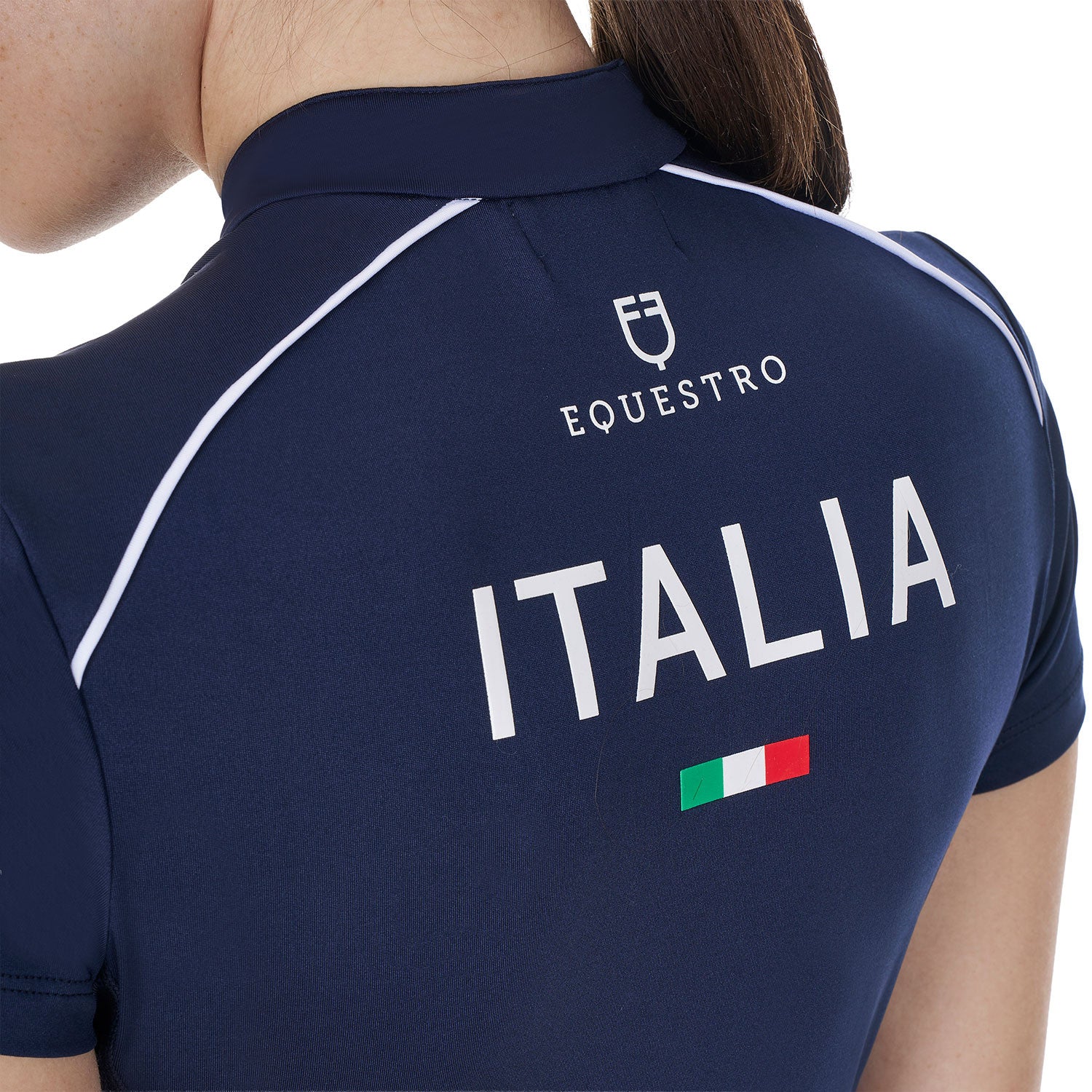 Women's training polo shirt with Italian flag zip Equestro X FISE