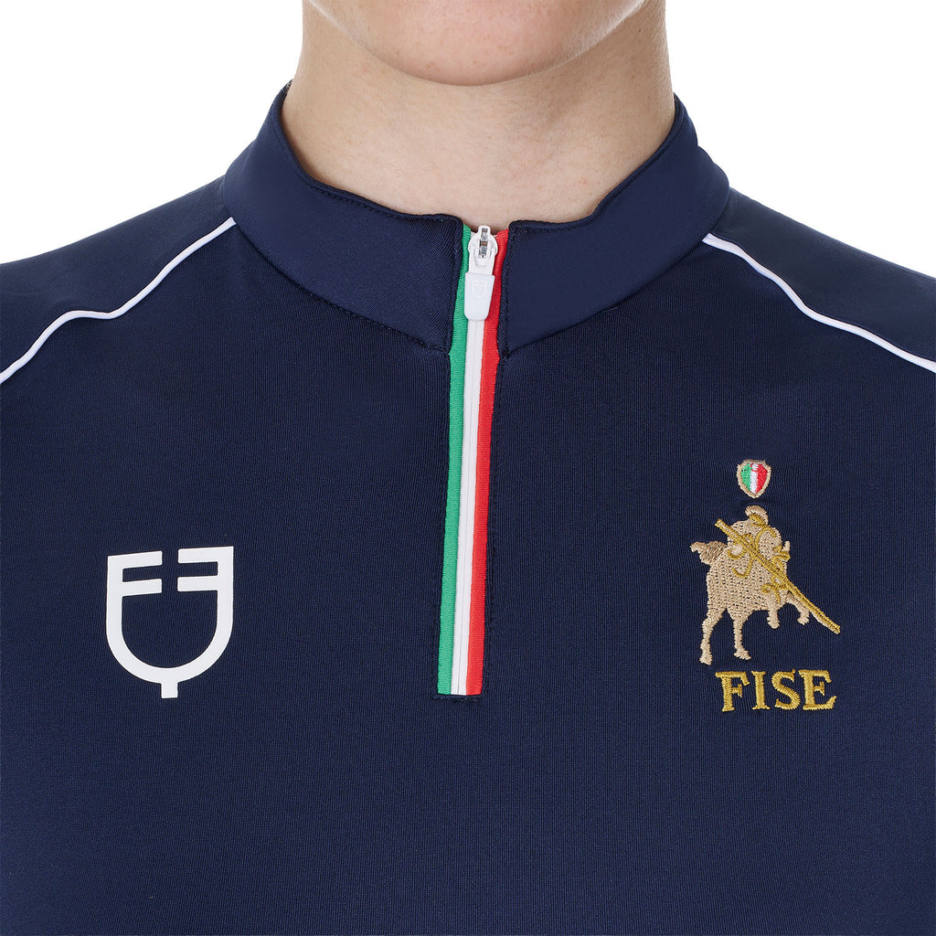 Women's training polo shirt with Italian flag zip Equestro X FISE