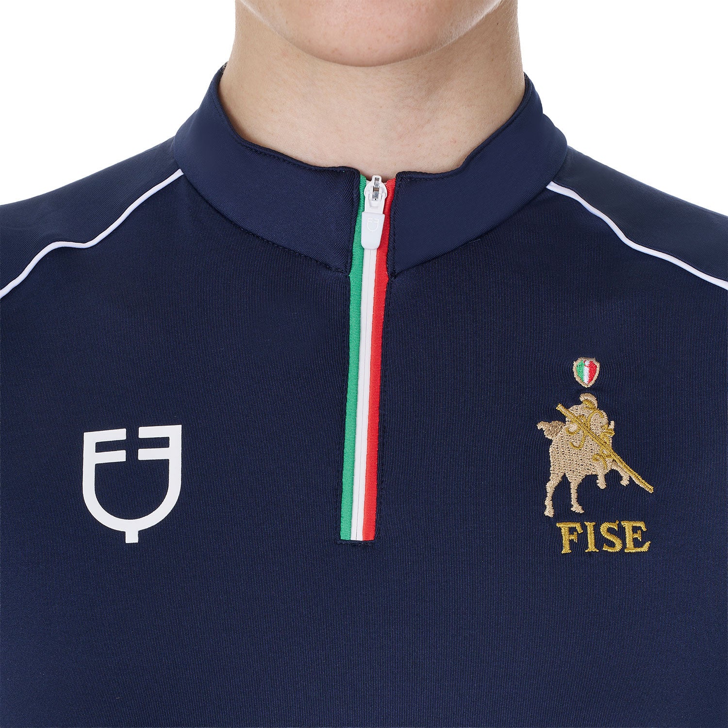 Women's training polo shirt with Italian flag zip Equestro X FISE