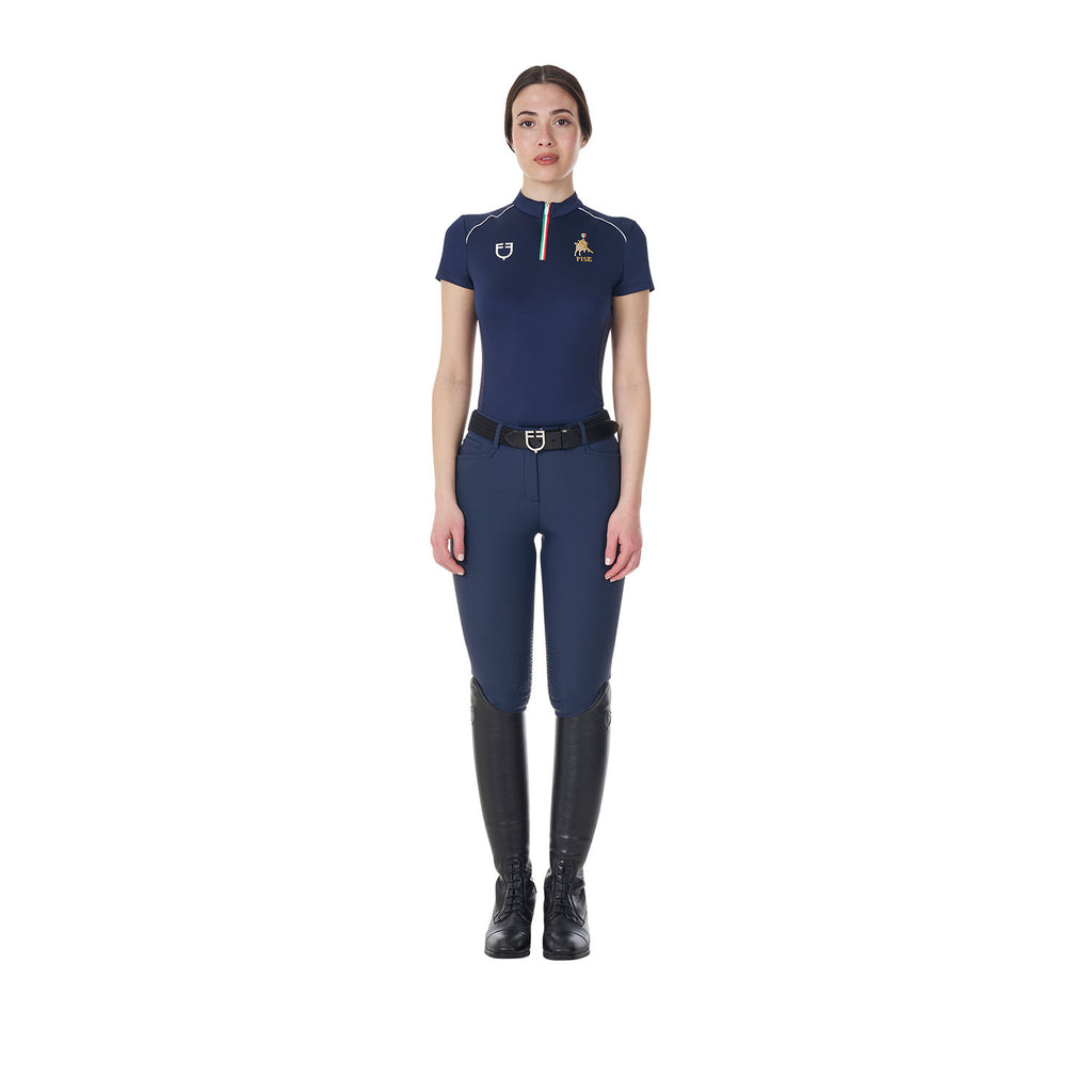 Women's training polo shirt with Italian flag zip Equestro X FISE