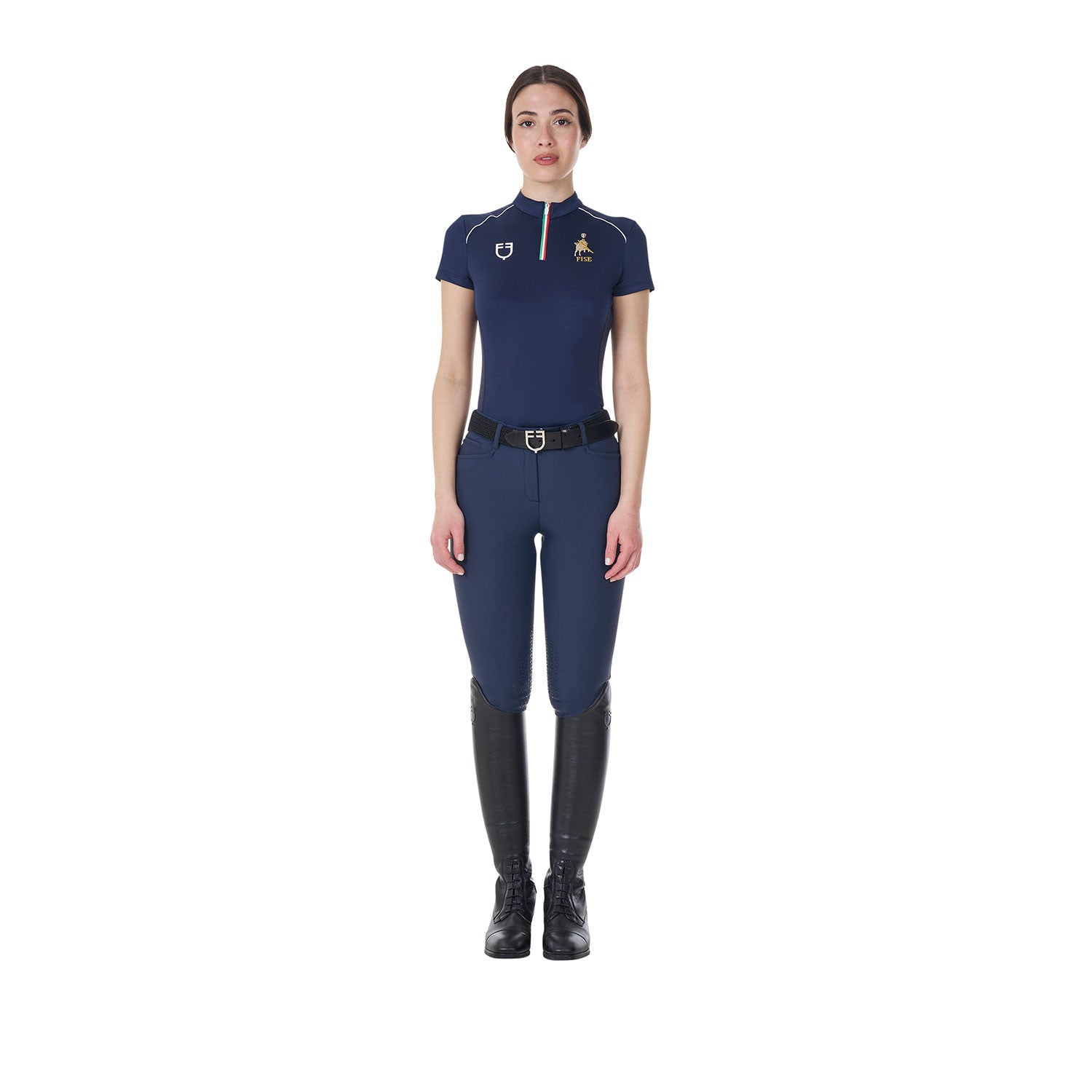 Women's training polo shirt with Italian flag zip Equestro X FISE