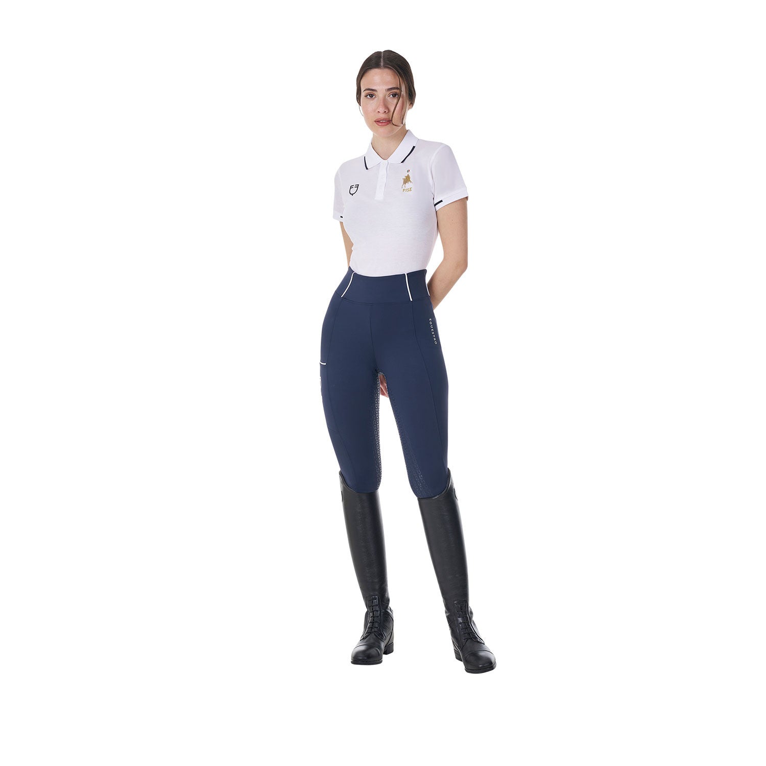 Women's three-button training polo shirt Equestro X FISE