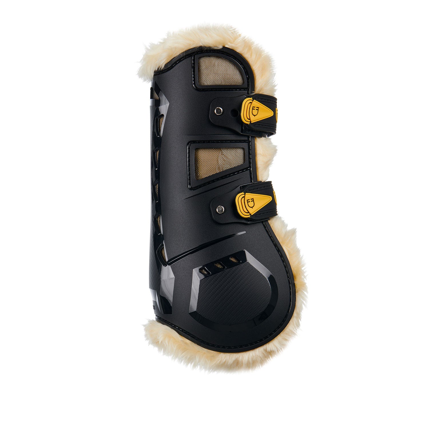 Tendon boots in polyurethane with synthetic lambskin