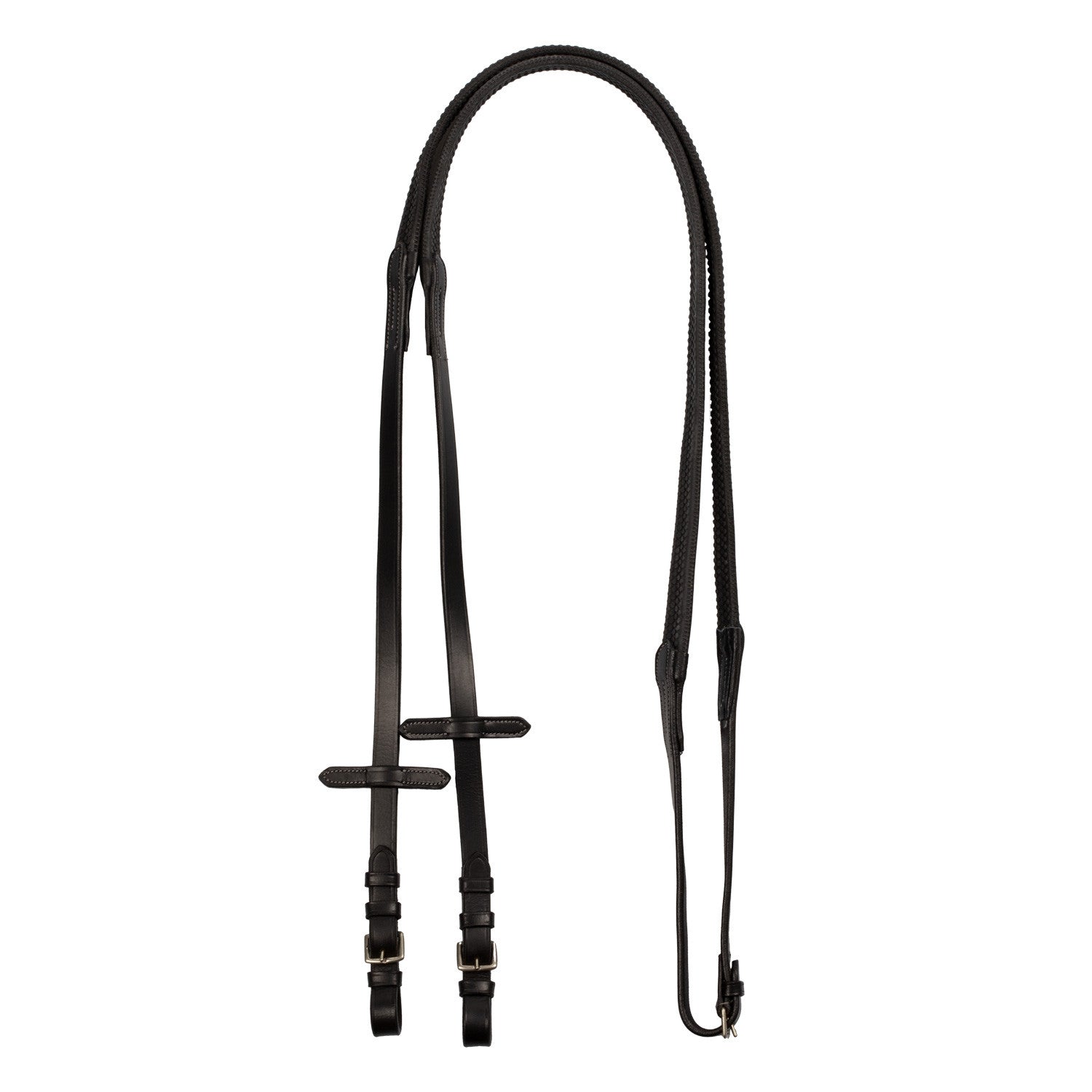 LEATHER AND RUBBER REINS SILVER FITTING (1.6CM)