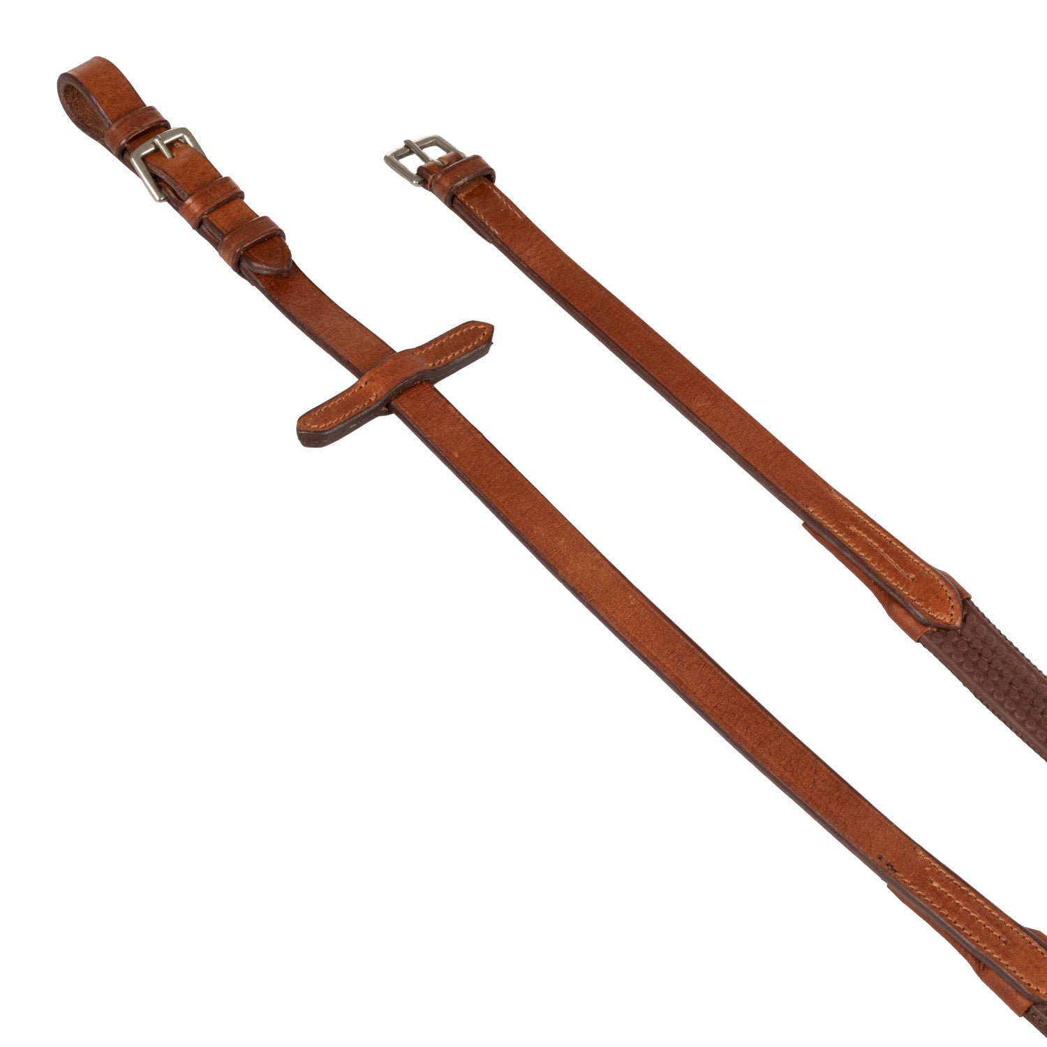 Equestro LEATHER AND RUBBER REINS SILVER FITTING (1.6CM)