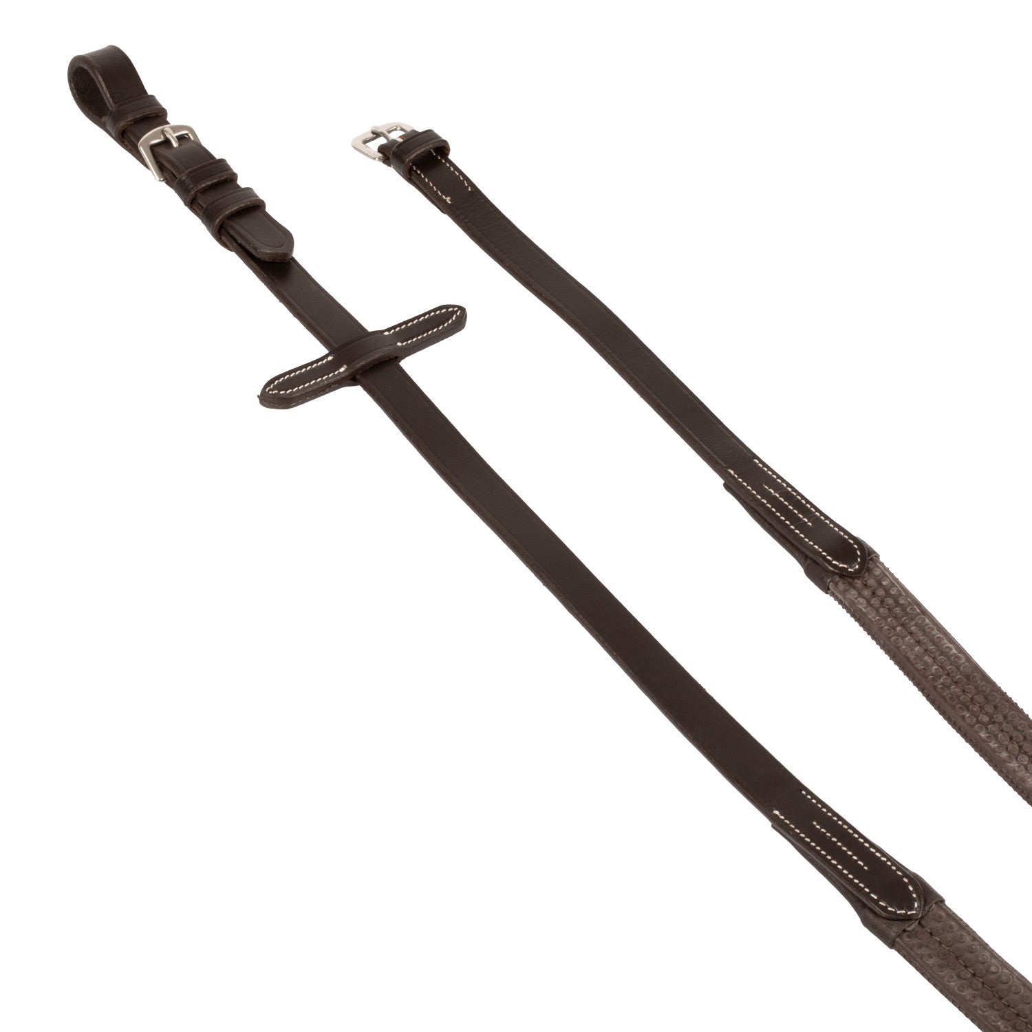 Equestro LEATHER AND RUBBER REINS SILVER FITTING (1.6CM)