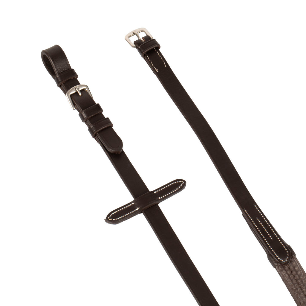 LEATHER AND RUBBER REINS SILVER FITTING (1.6CM)