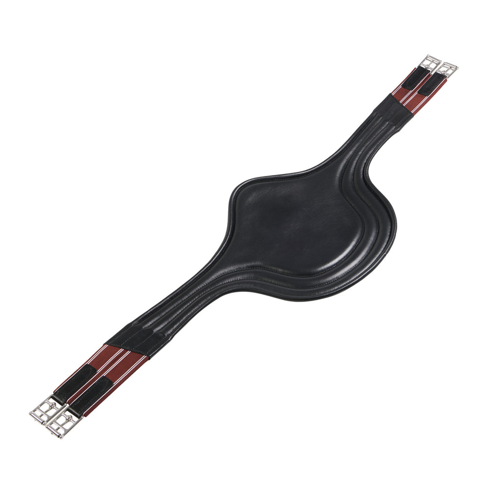 Jumping girth in leather with protectors