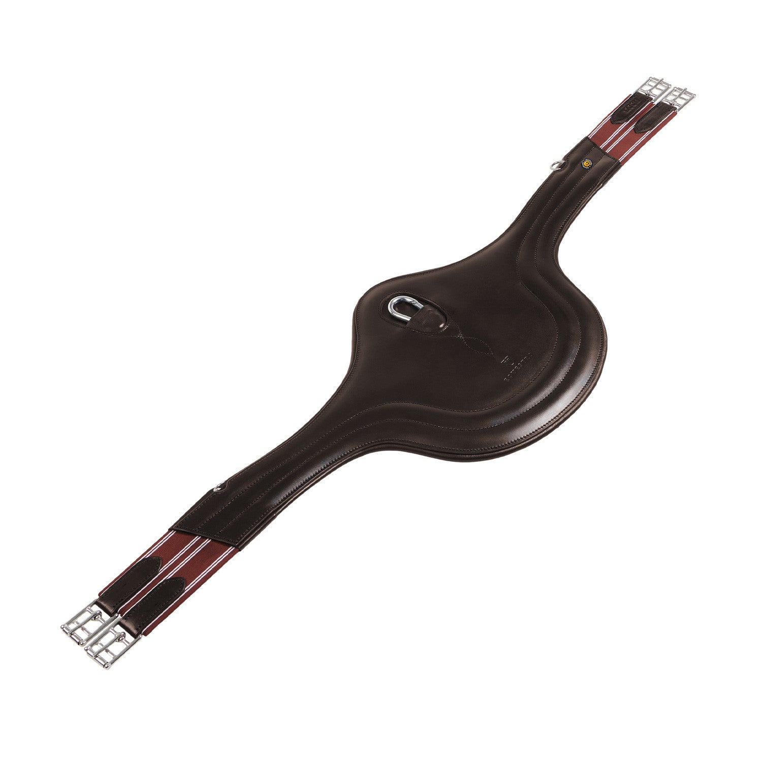 Jumping girth in leather with protectors