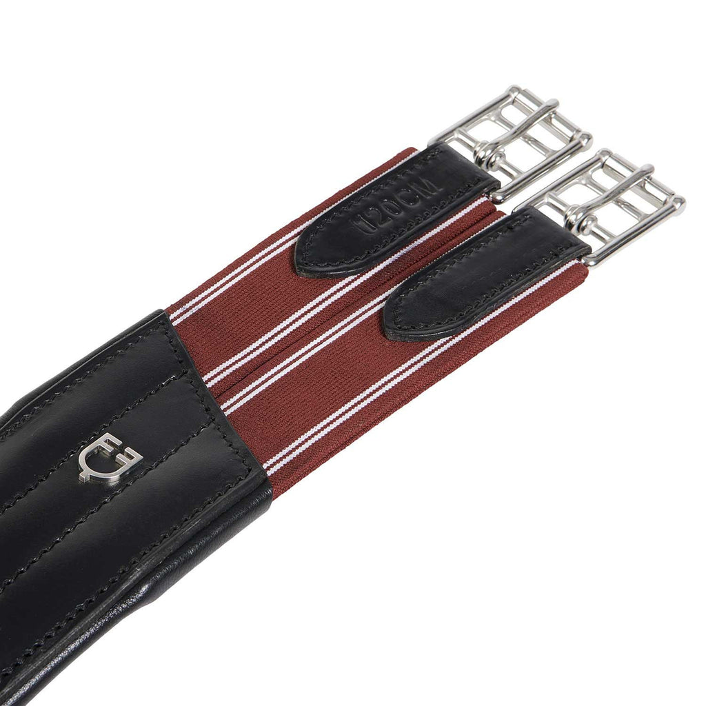 Jumping girth in leather with protectors