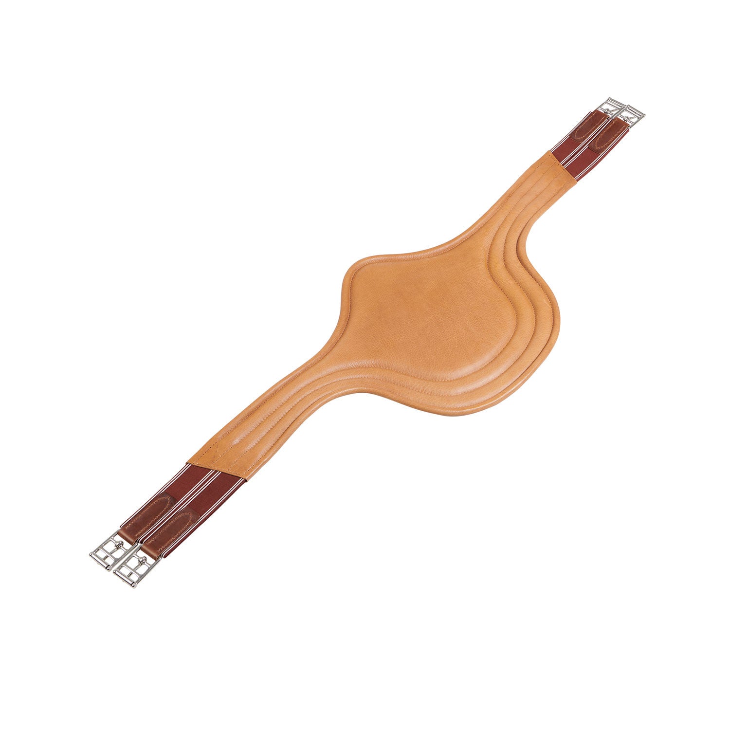Jumping girth in leather with protectors