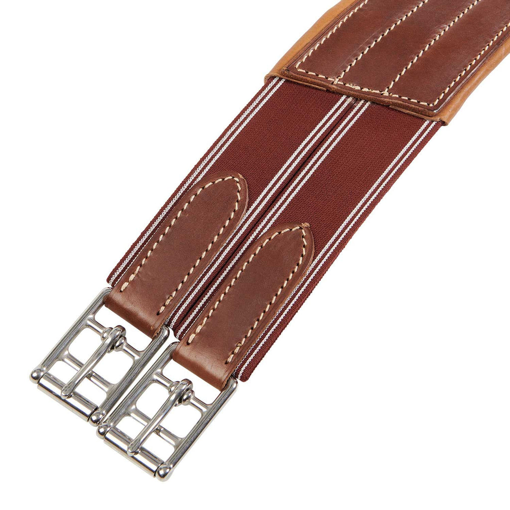 Jumping girth in leather with protectors