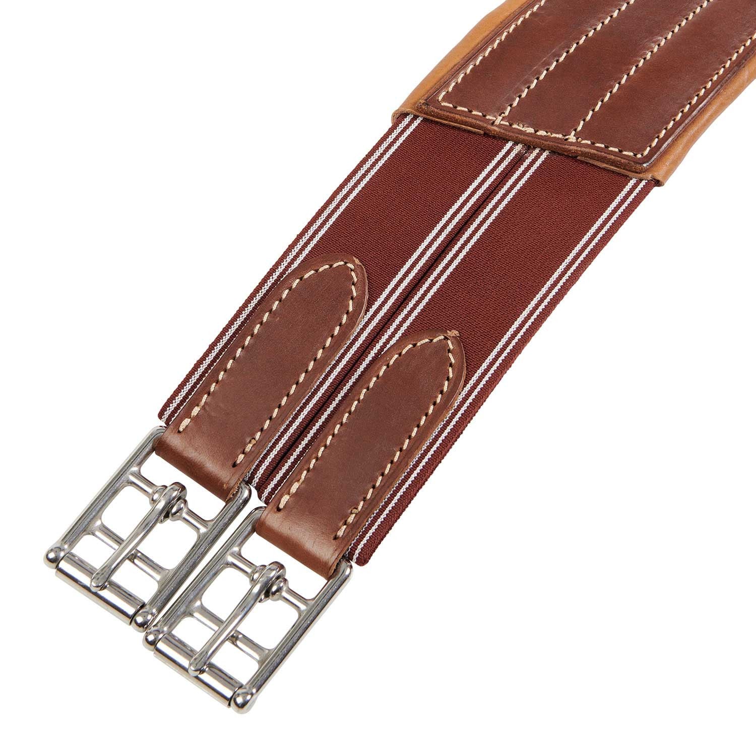 Jumping girth in leather with protectors
