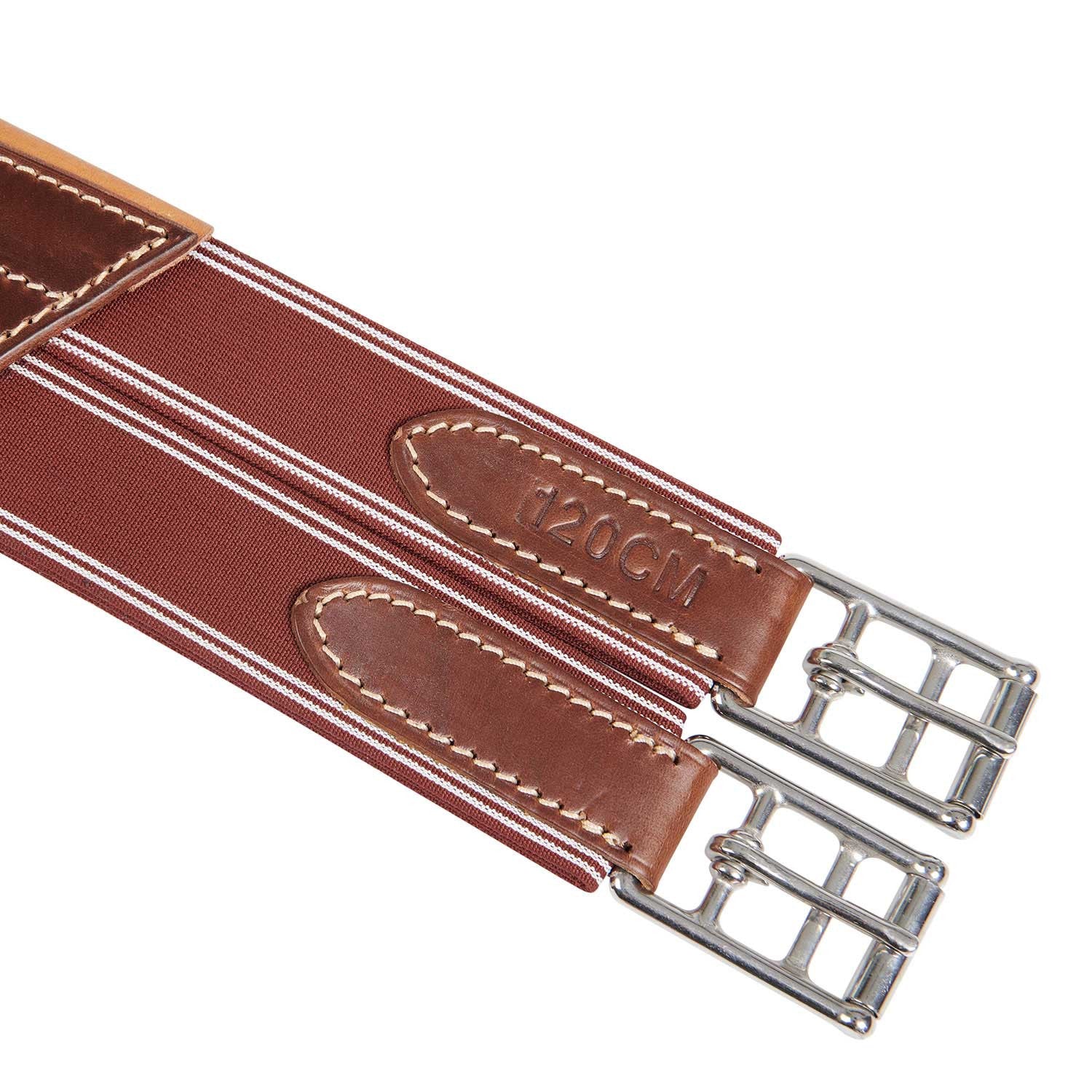 Jumping girth in leather with protectors