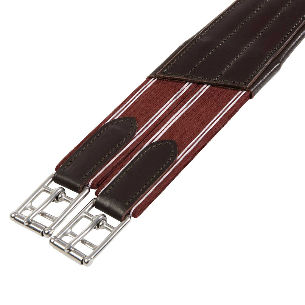 Jumping girth in leather with protectors