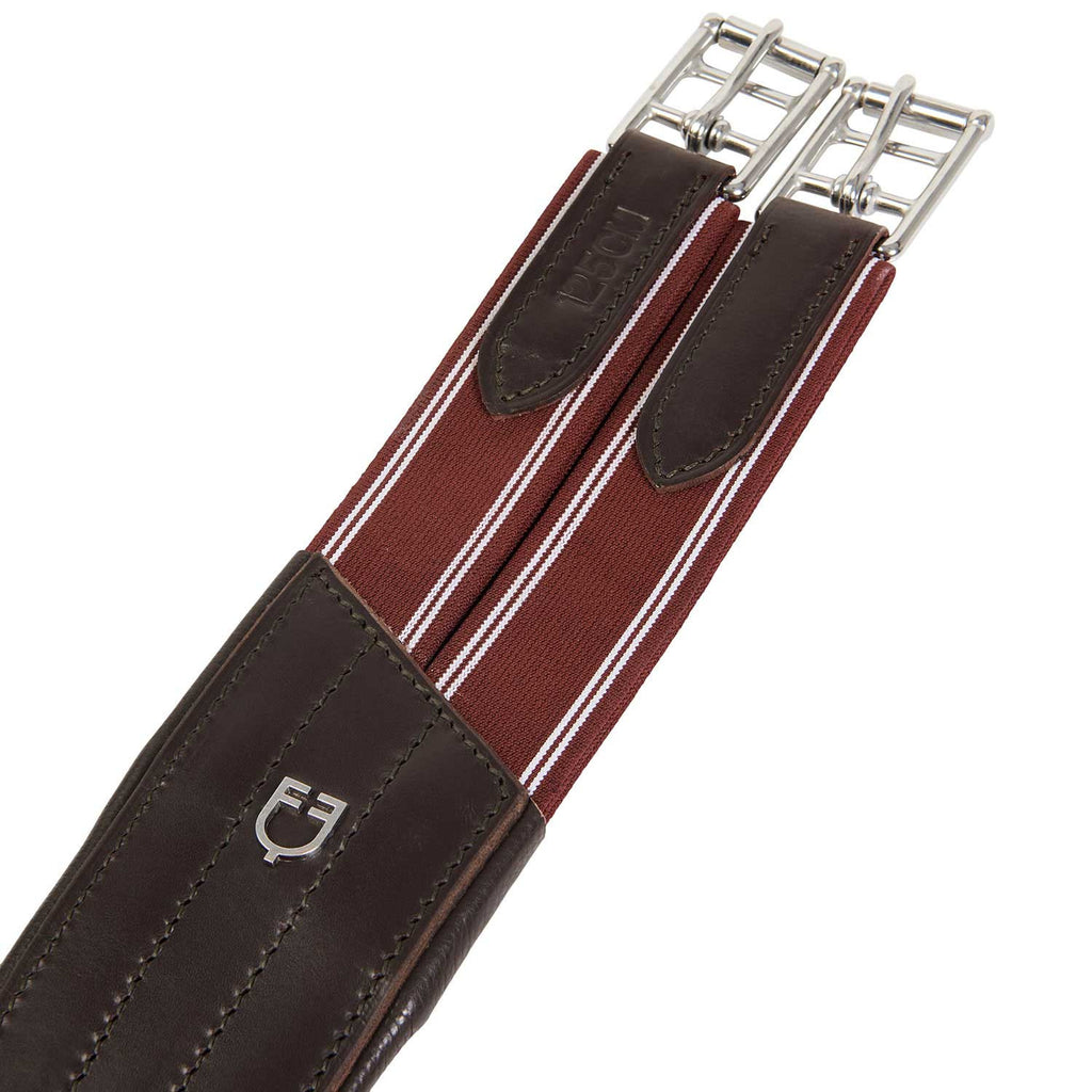Jumping girth in leather with protectors