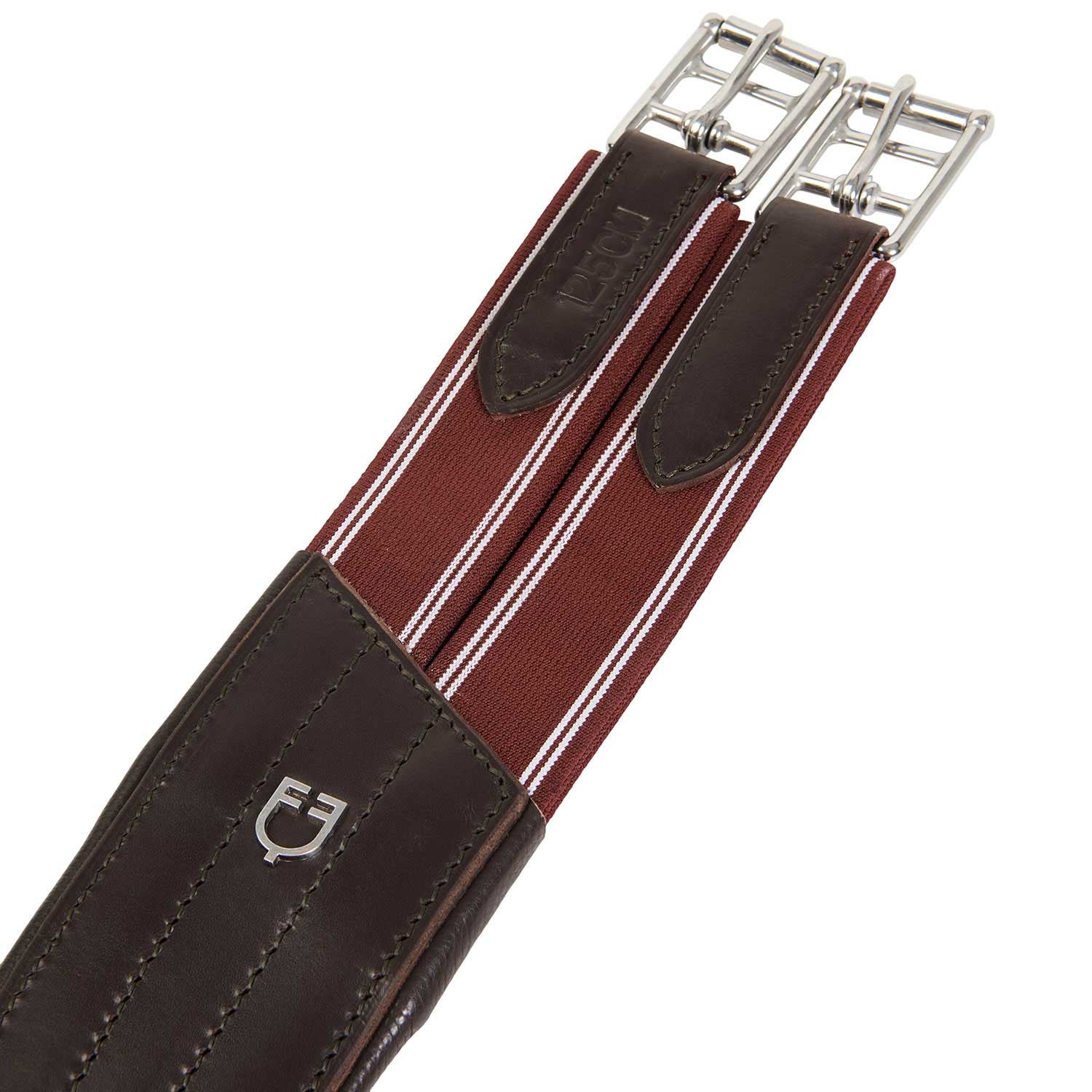 Jumping girth in leather with protectors