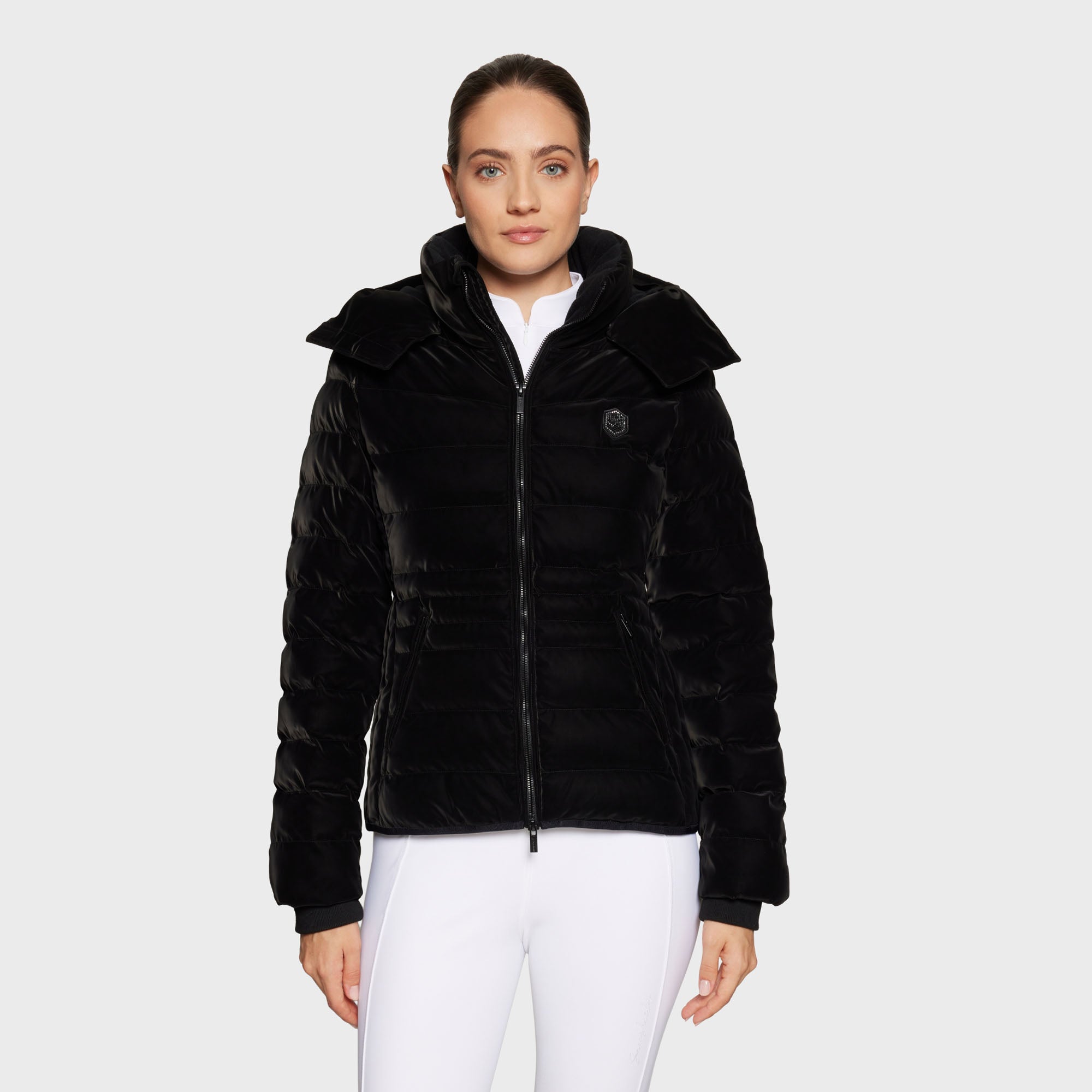 Black velour fashion puffer jacket