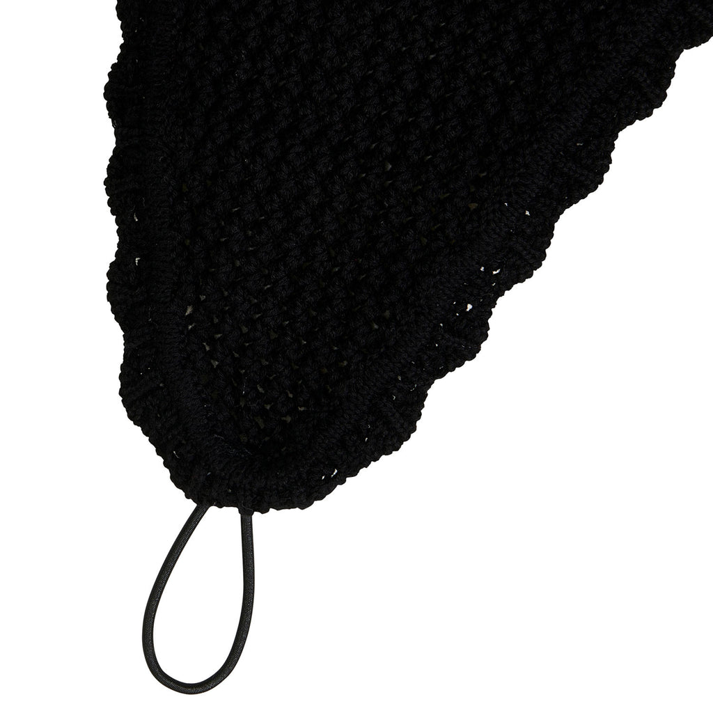 Knitted fly veil with elastic front strap