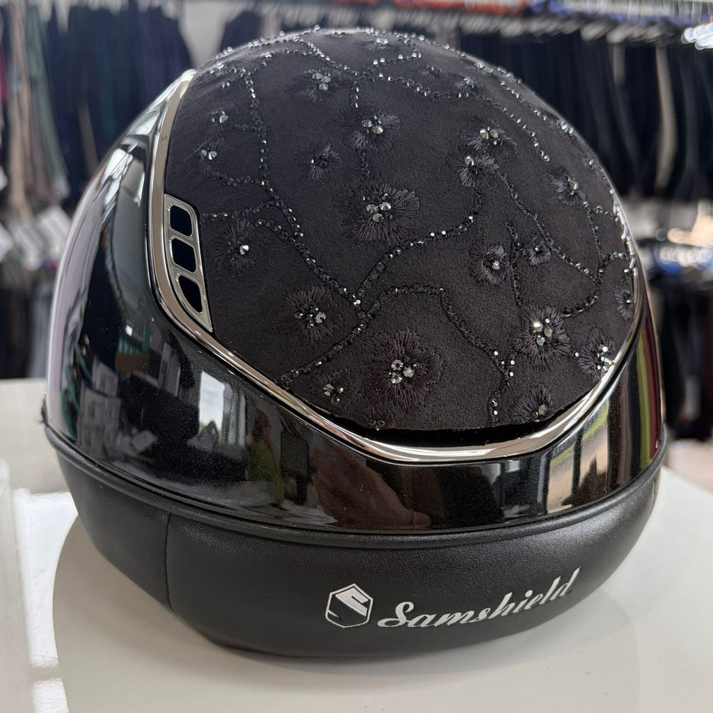 Samshield Miss Shield 2.0 Glossy black with Cherry Blossom top and frontal band- S