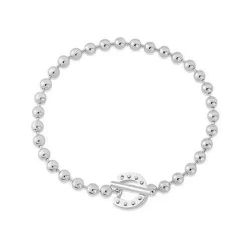 Stirrup & Lead - Sterling Silver CZ T Bar Horseshoe Beaded Bracelet