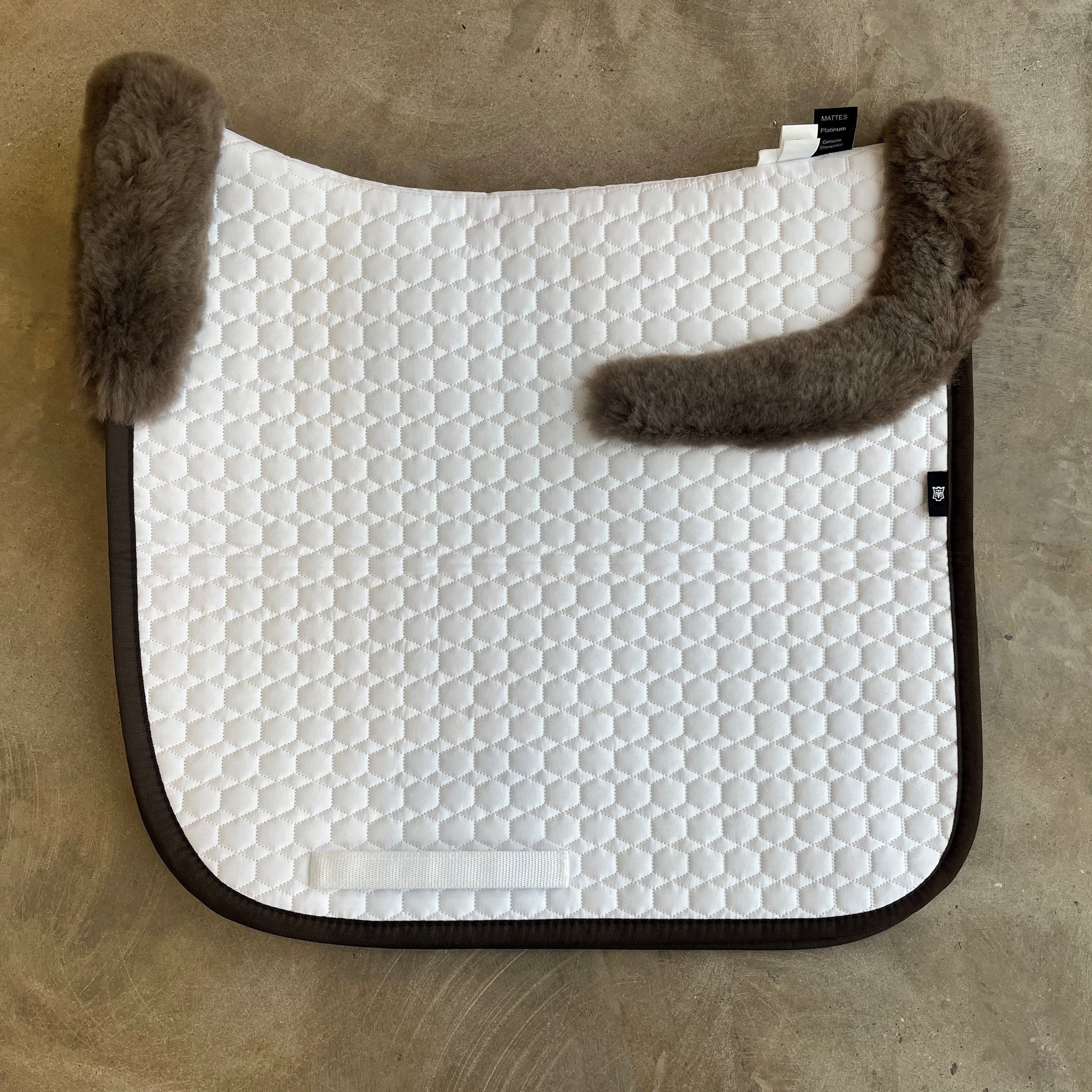 Mattes Saddle Pad with Front and Rear Trim - White/Taupe FULL